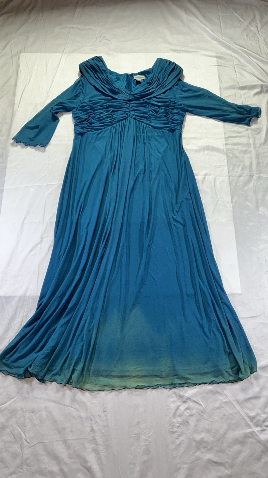 Jessica London Size 16 Aqua Blue Ruched Bodice Long Sleeve Maxi Dress Formal