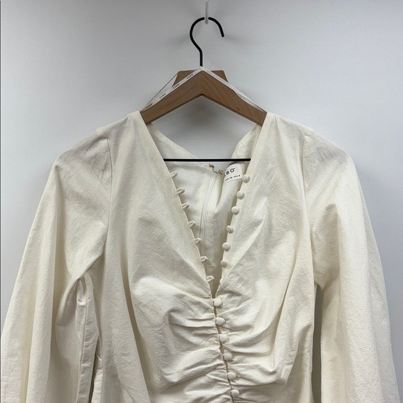 NWOT Sabo Minna Button-Up Ruched Balloon Sleeve Mini Dress White 6