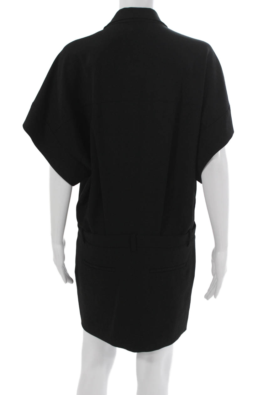 IRO Women Romper Black Collared Short Sleeve Knee Length Acetate Size 38
