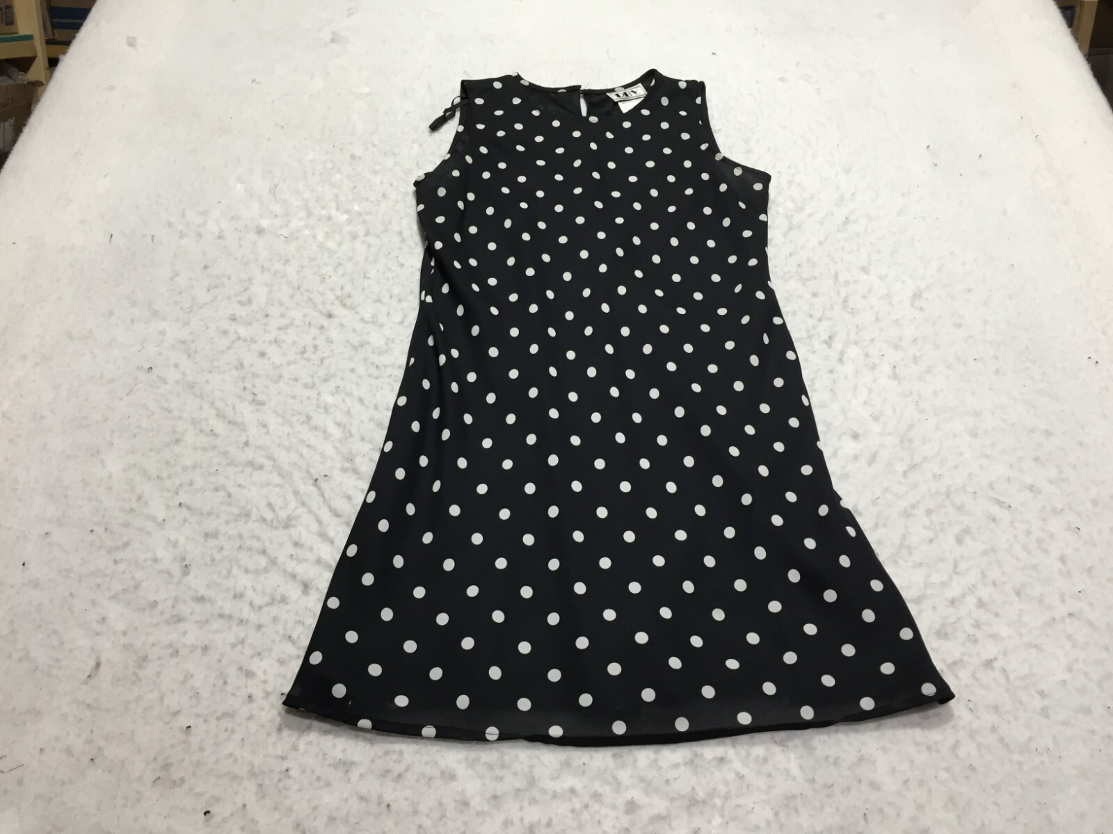 DBY Tank Dress Womens 11/12 Black White Polka Dot Crew Neck Sleeveless Key Back