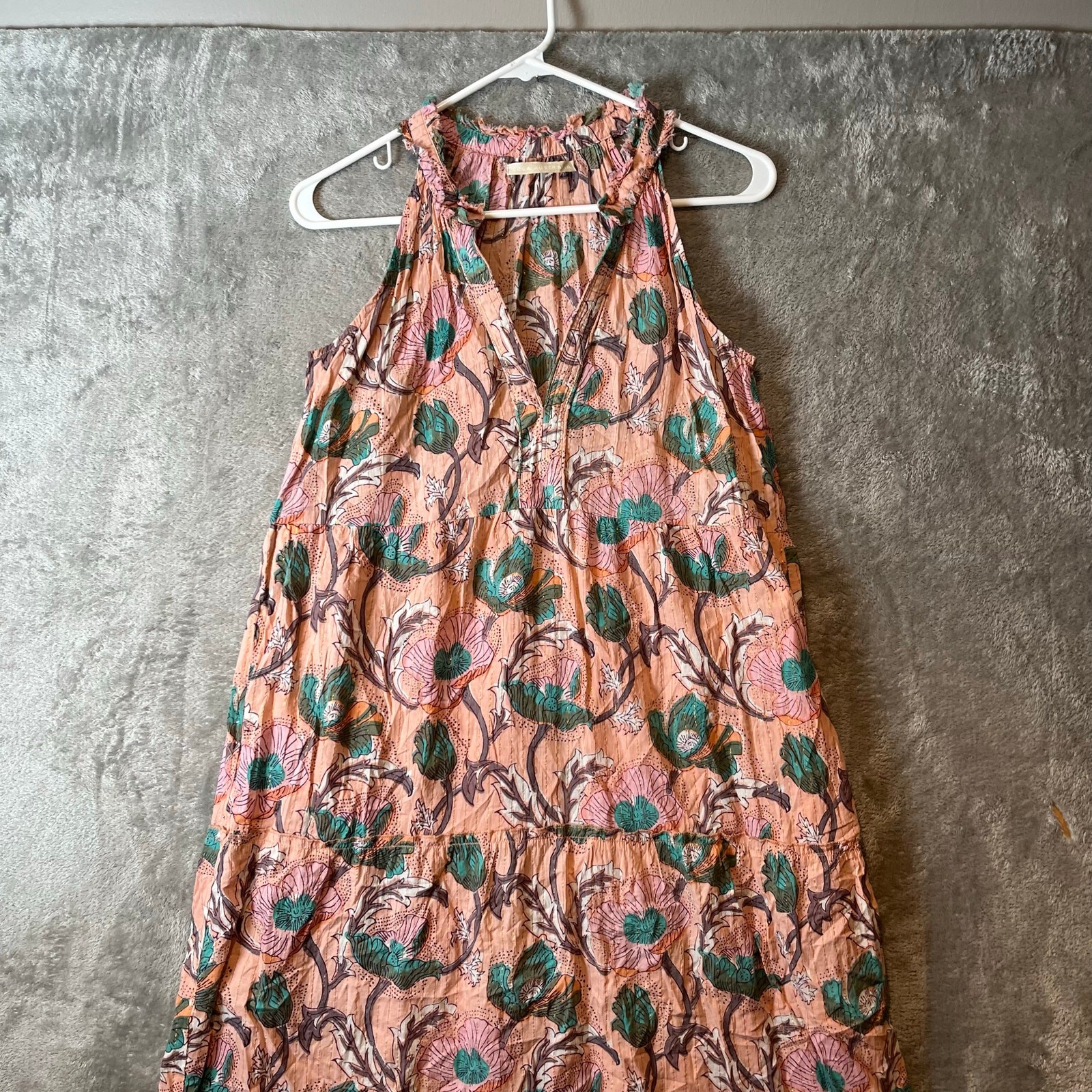 Lola Australia Sapphire 100% Cotton Tiered Maxi Dress Size Small Floral Pink