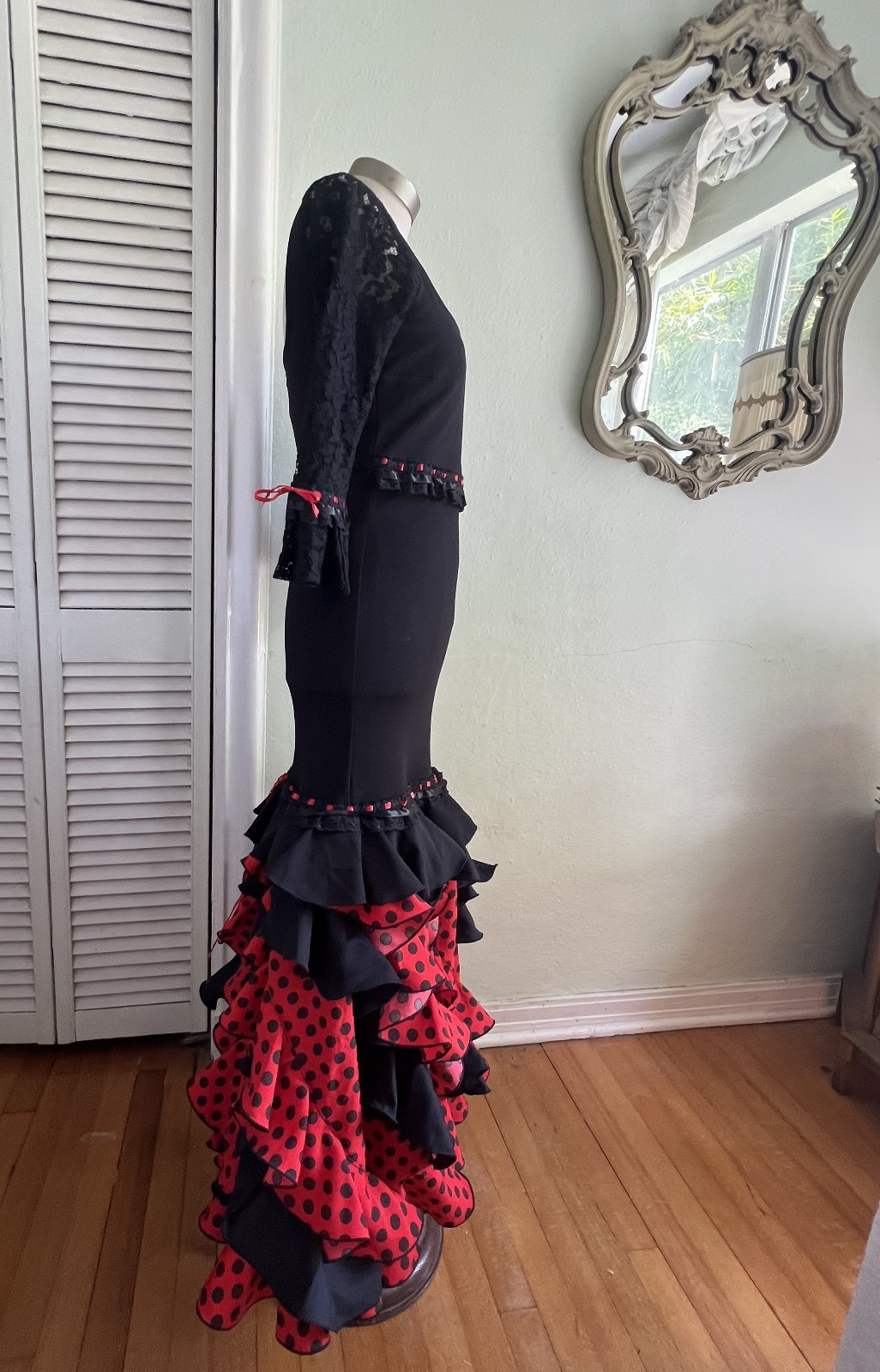 Authentic Flamenco Gypsy Dress Feria Spain Black Red Polka Dot Closet Creations