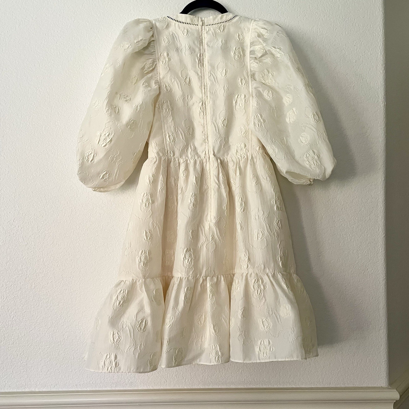 Hunter Bell Gaille Dress Jacquard Flowers Ivory Bridal Preppy Peasant Luxury L