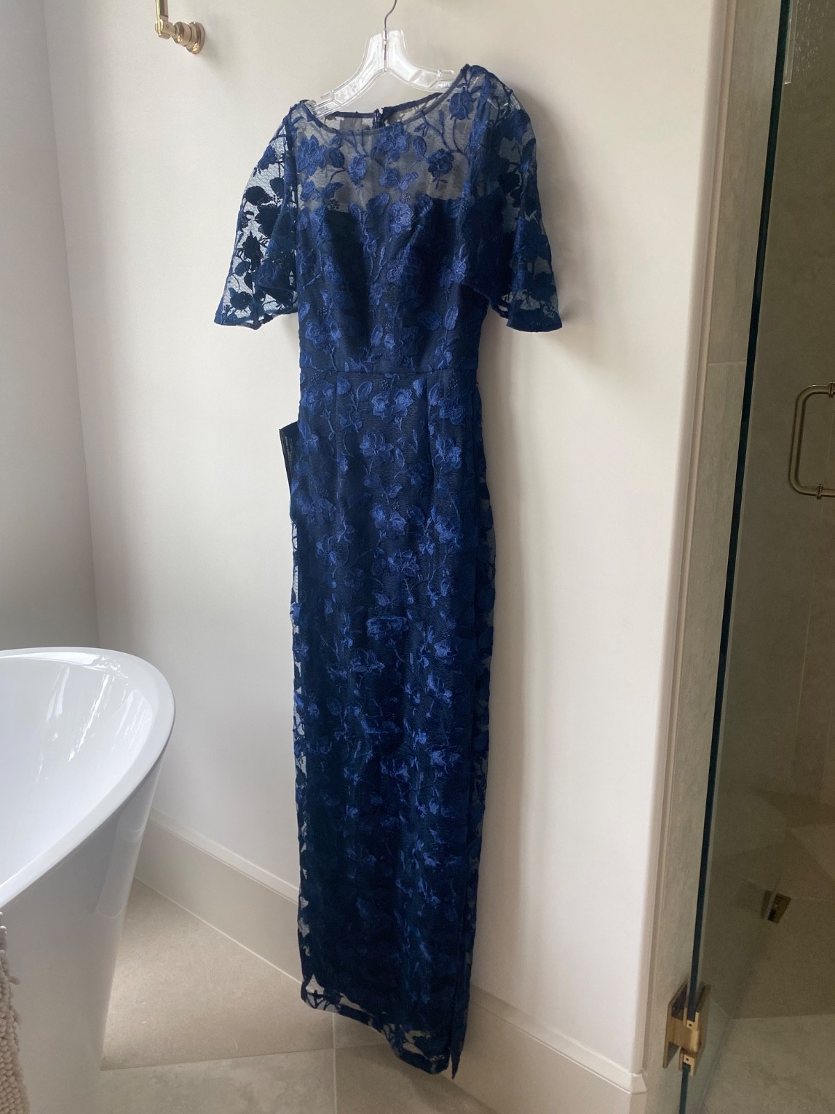 NEW! JS Collections Brooke Floral Embroidered Column Gown Navy [SIZE 0] #J1988