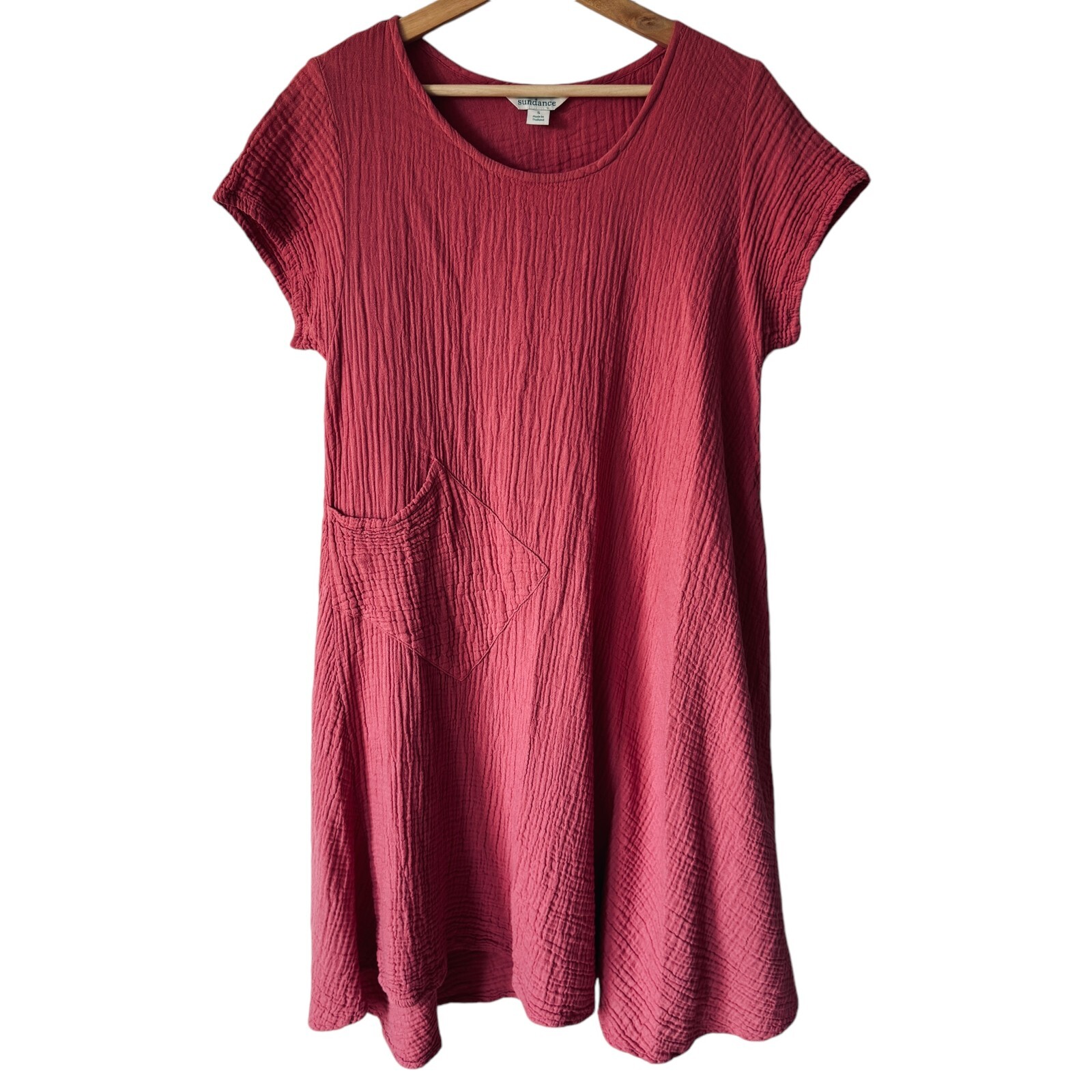 Sundance Coral Gauzy Cotton Shift Dress Lagenlook Relaxed Comfy Asymmetrical Hem