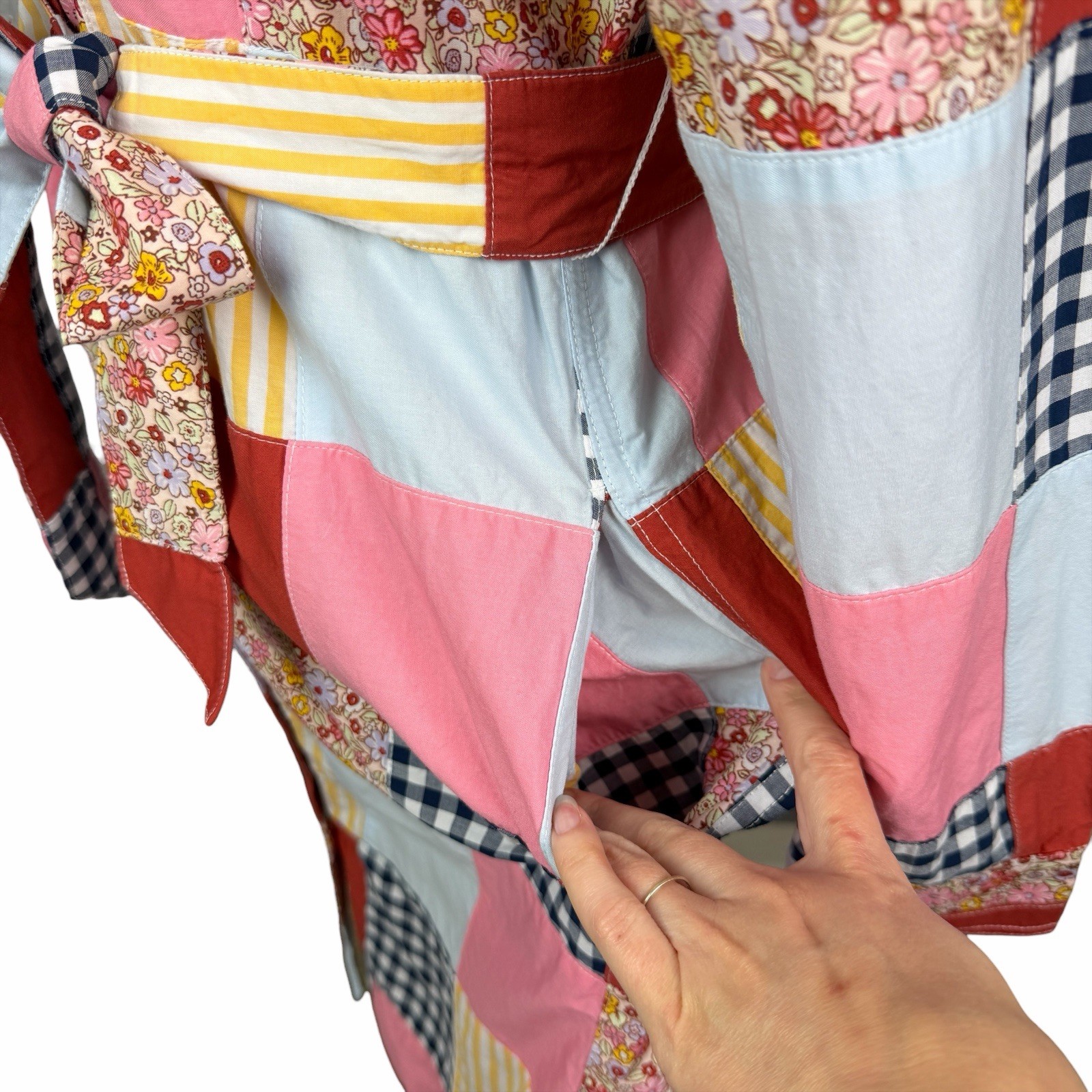 Lands End Patchwork Dress Womens Small Western Cottagecore Button Up Long Sleeve