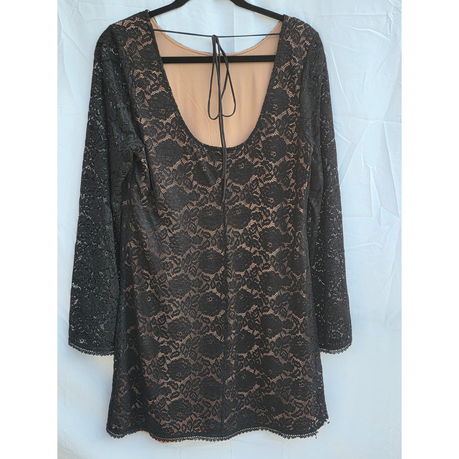 Gentle Fawn Hannah Black Lace Long Sleeve Open Back Mini Dress Small F2410-8707