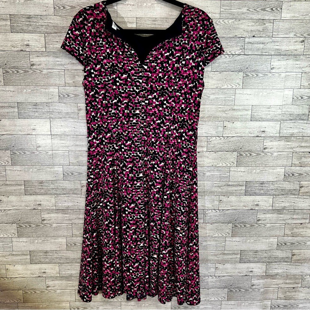 Laura Jeffries Pink,Black,White Multi-Blocks Dress -Size 12 Fit & Flare Stretch