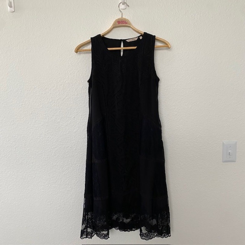 Soft Surroundings Suri Midi Dress Black Lace Embroidered Ladder Stitch Women’s S