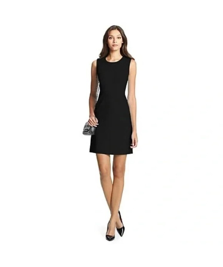 Diane von Furstenberg Black Solid A-Line Round Neck Knee Dress Zip Women 2