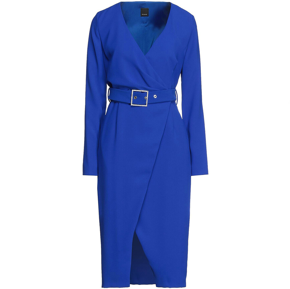 PINKO Wrap Dress Belted Midi Office Day Dress Electric Blue Size 40 – RP £517.00