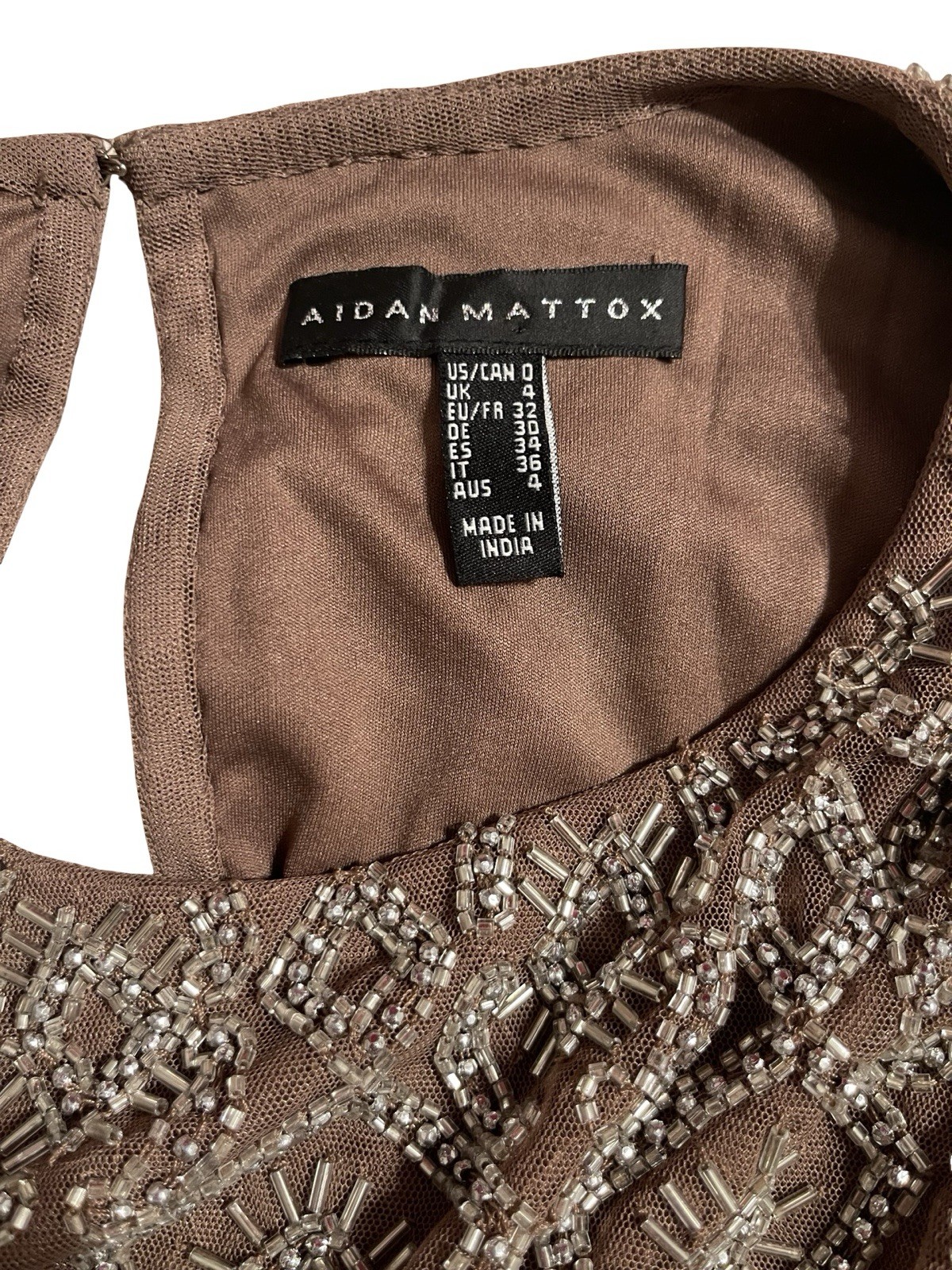 Aidan Mattox Beaded Cold Shoulder Cocktail Dress NWT Size 0 Mink MSRP $395