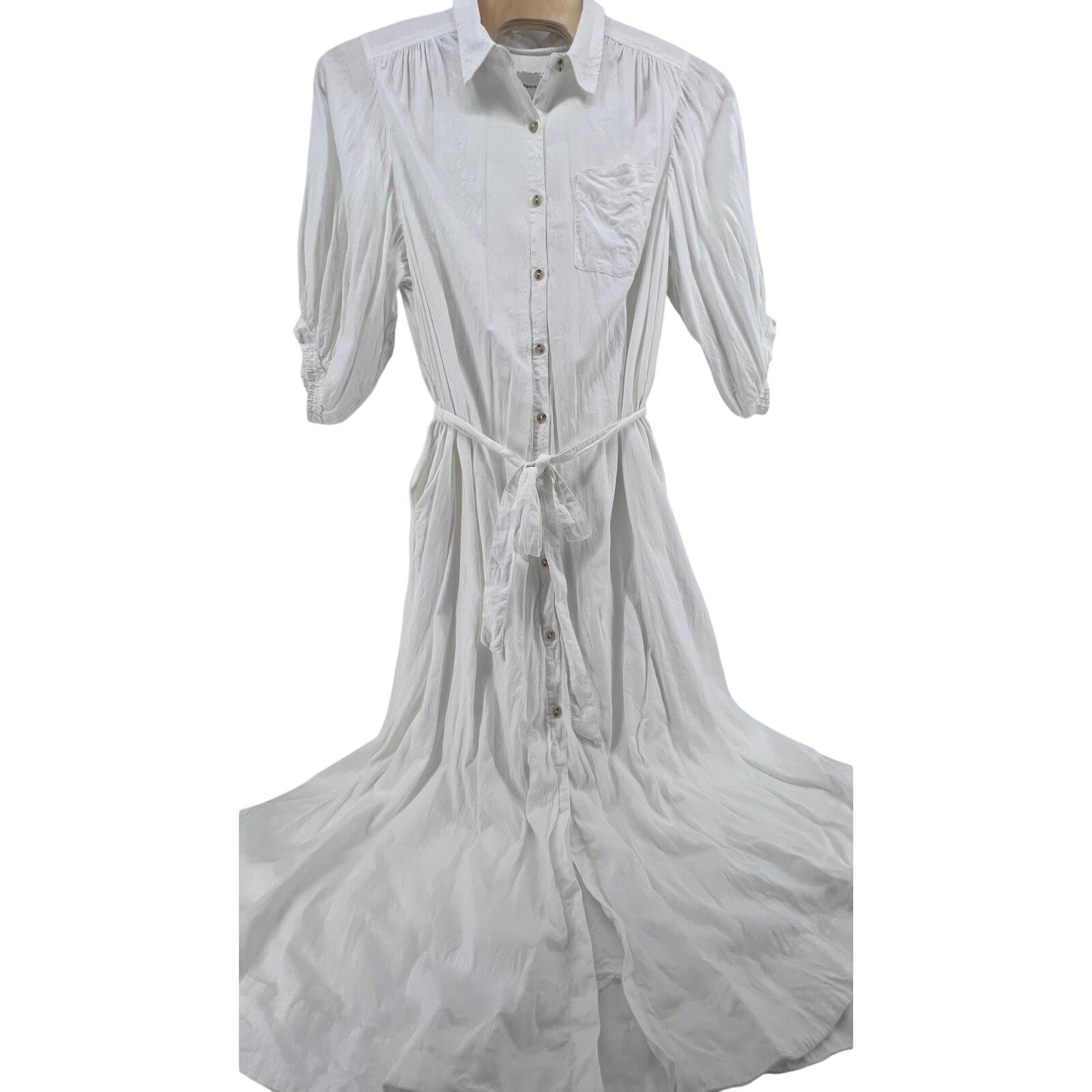 Maeve Anthropologie The Mona White Linen Blend Puff Sleeve Maxi Shirtdress 1X