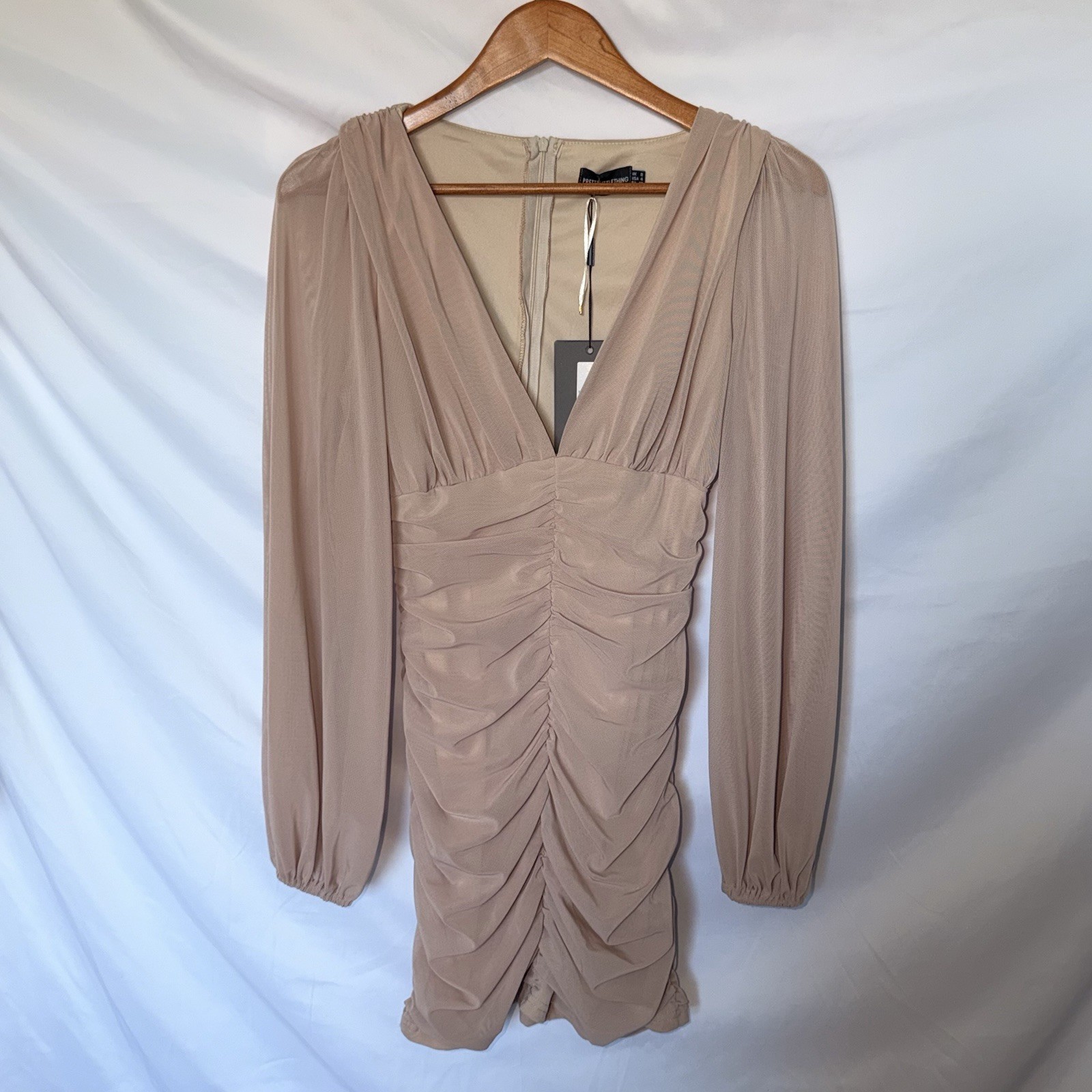 Brand New With Tags PLT Stone Mesh Balloon Sleeve Y2K Mini Bodycon Dress Size 4