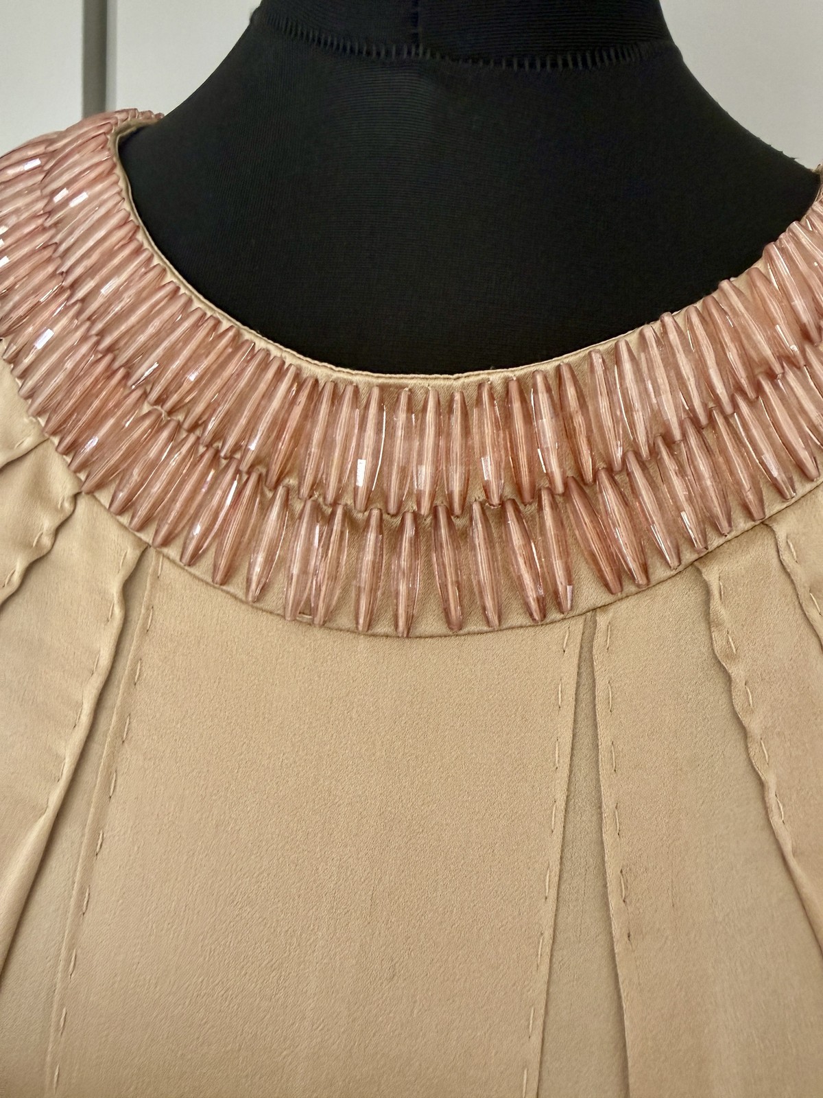 Alberta Ferretti 100% Silk Beaded Halterneck Cocoon Dress UK 6 Champagne Gold