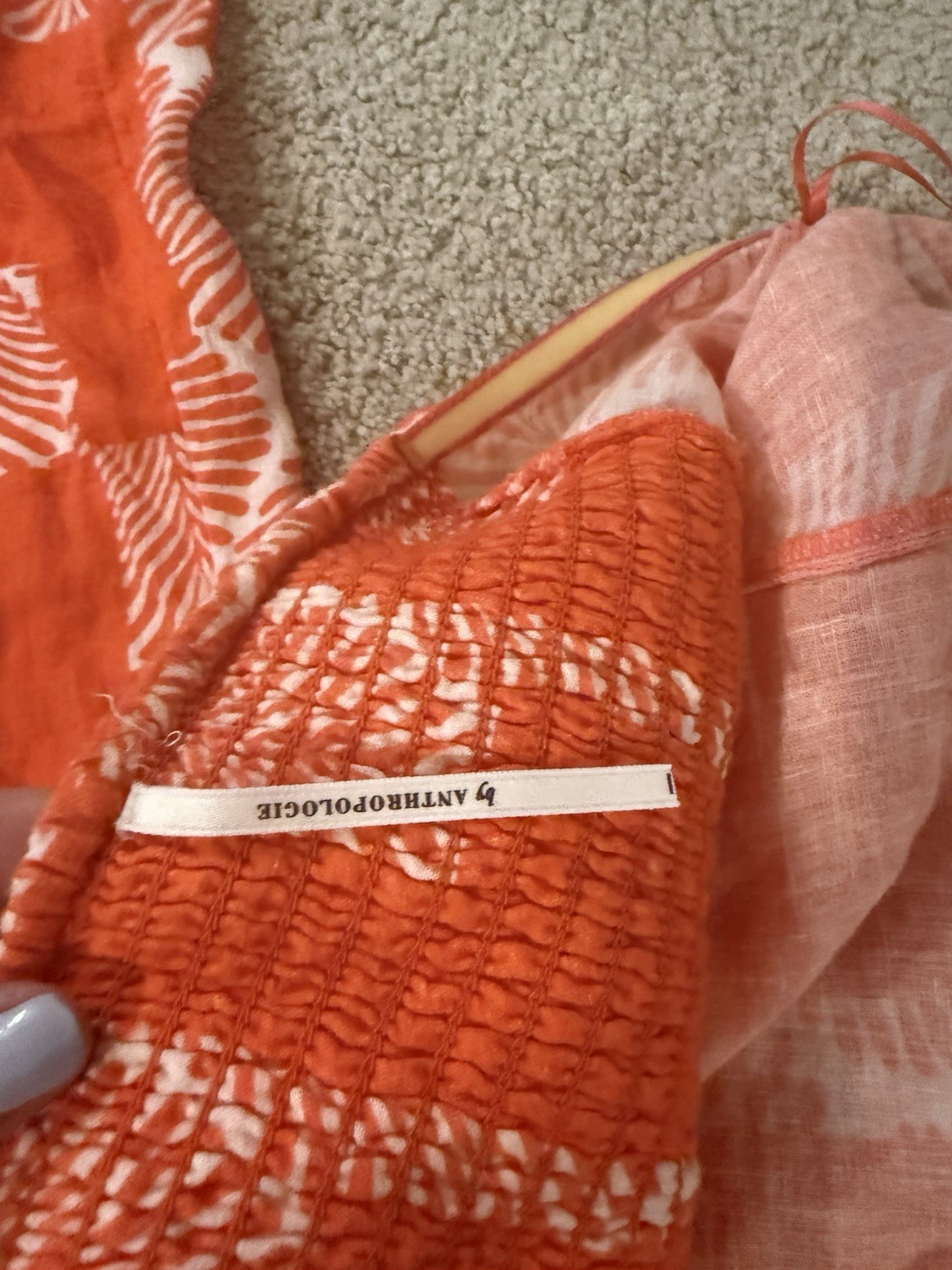 Anthropologie Orange/Red White Palm Print Smocked Midi Dress Women’s Size L
