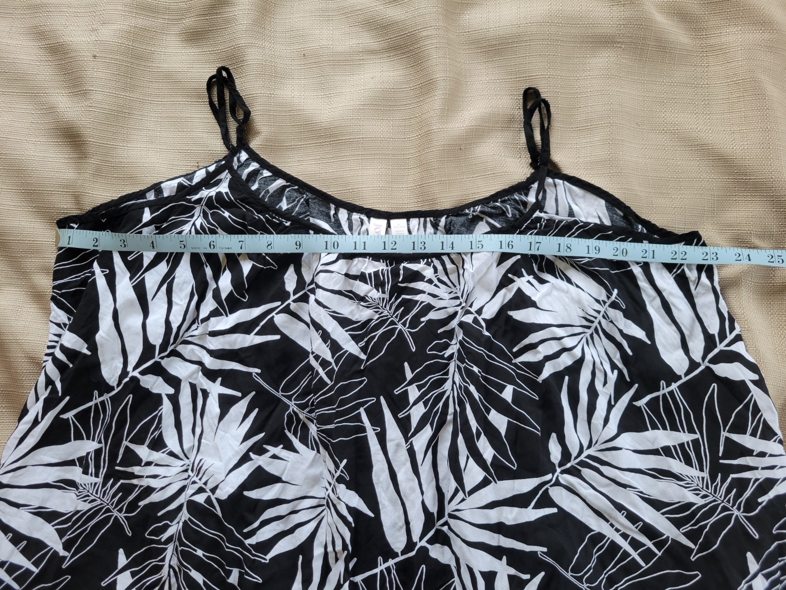 Joyspun Palm Leaf Maxi Dress 3X Black White Coastal Tropical Lounge Nightgown