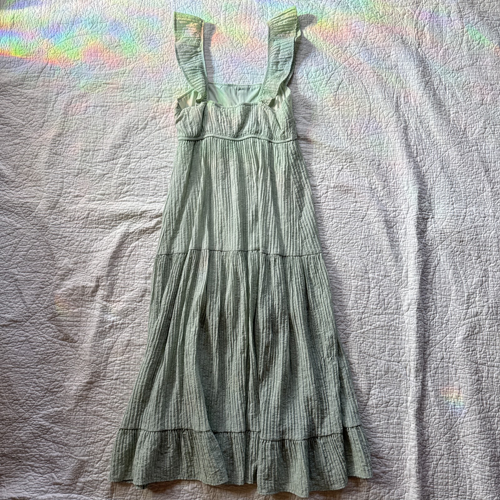 By The River Sage Green Tiered Midi Dress Size S Cottagecore Prairie Regencycore