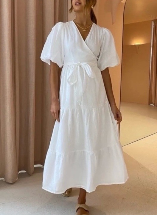 NWT Faithfull The Brand Edee Linen Wrap Midi Dress in White Size 6