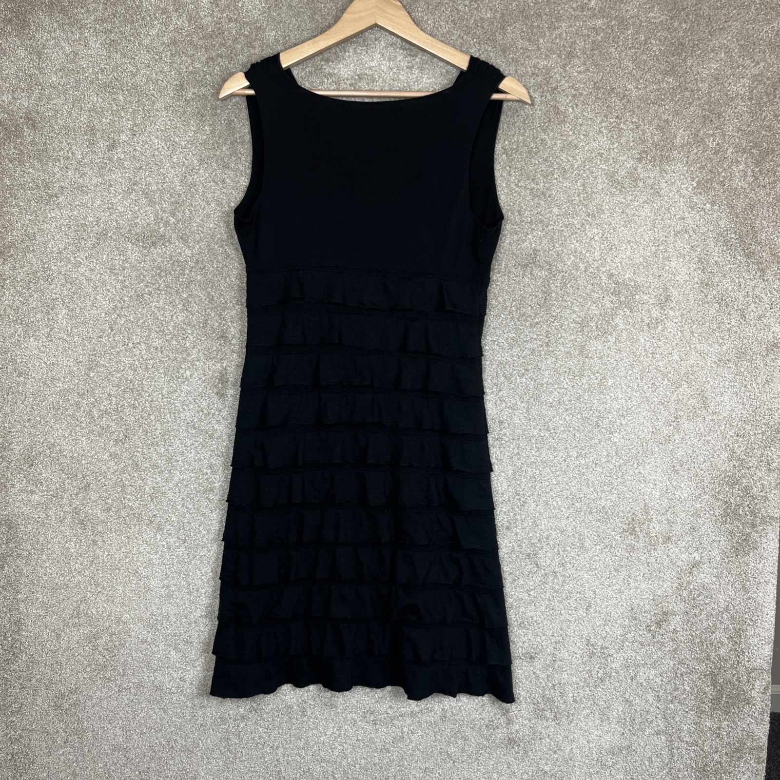 Max Studio Dress Womens Medium Black Sleeveless Stretch Layered V Neck- 4928