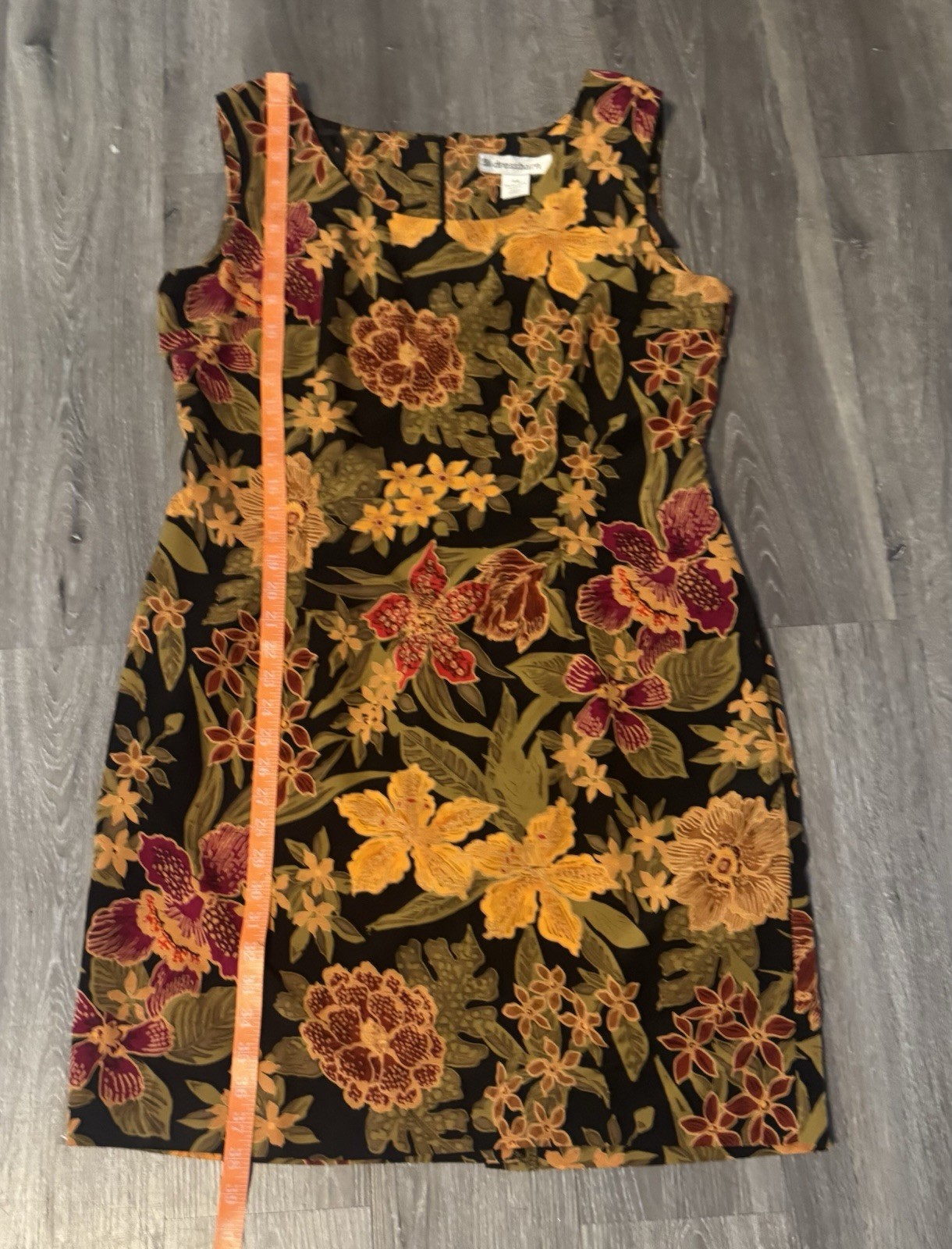 Dressbarn Womens Black Multicolor Floral Sheath Dress Square Neck 14 Polyester