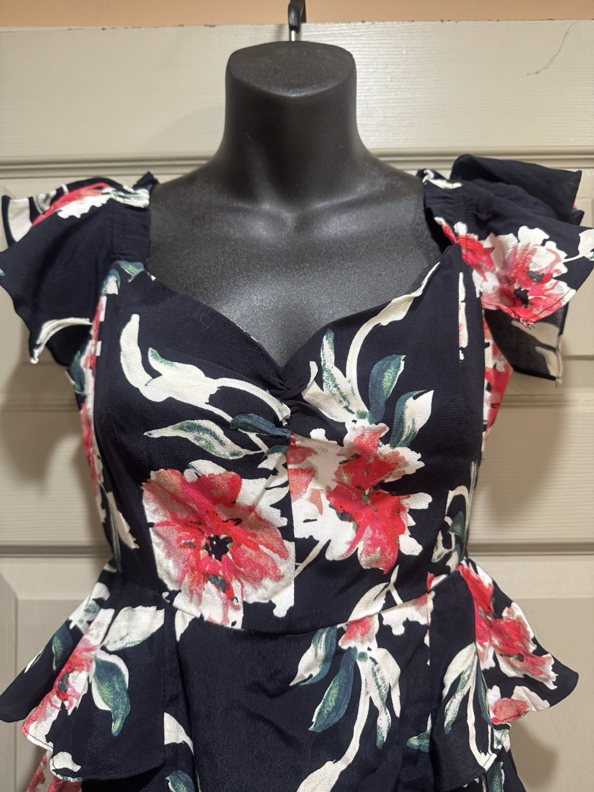 VICI Black Floral Ruffled Mini Dress Sz S Small