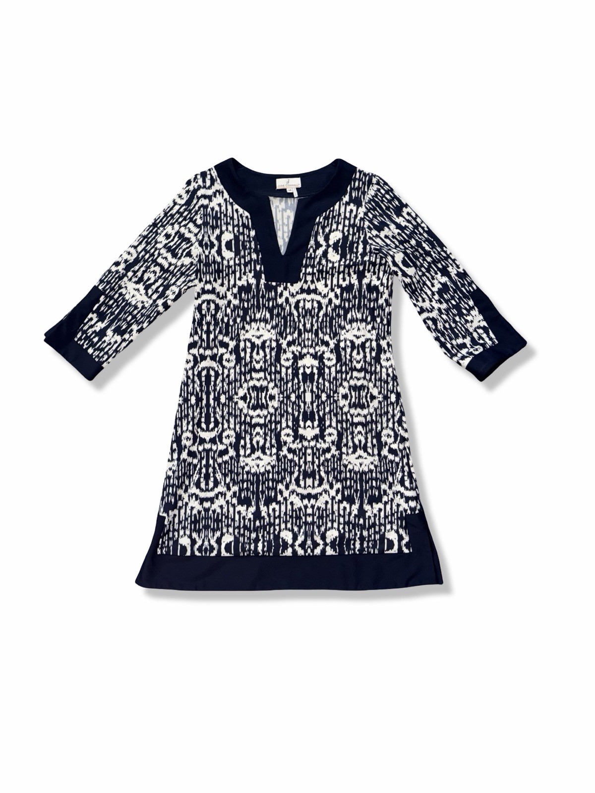Jude Connally Holly Tunic Dress 3/4 Sleeve Blue White Print Size Medium