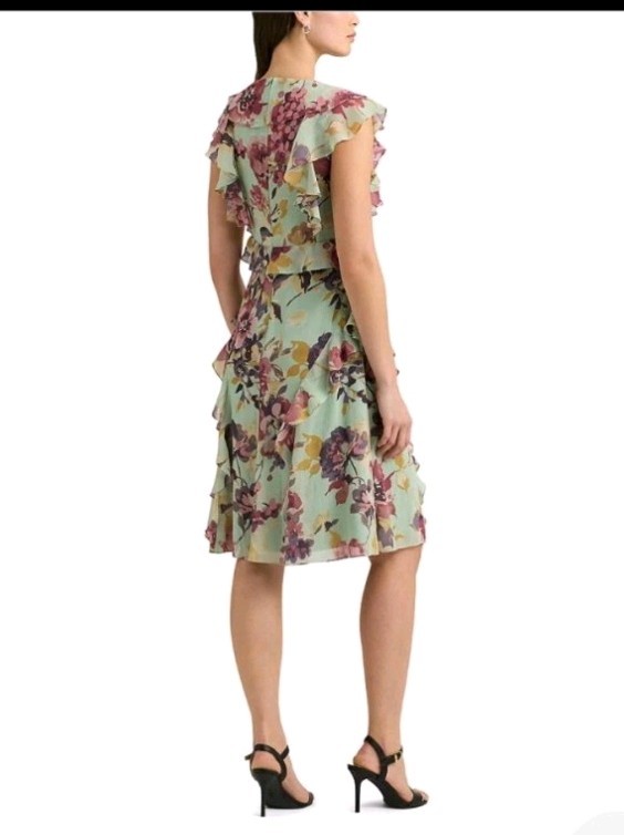 Lauren Ralph Lauren Petite Mint Green Floral Ruffle Sleeveless Midi Dress 6P