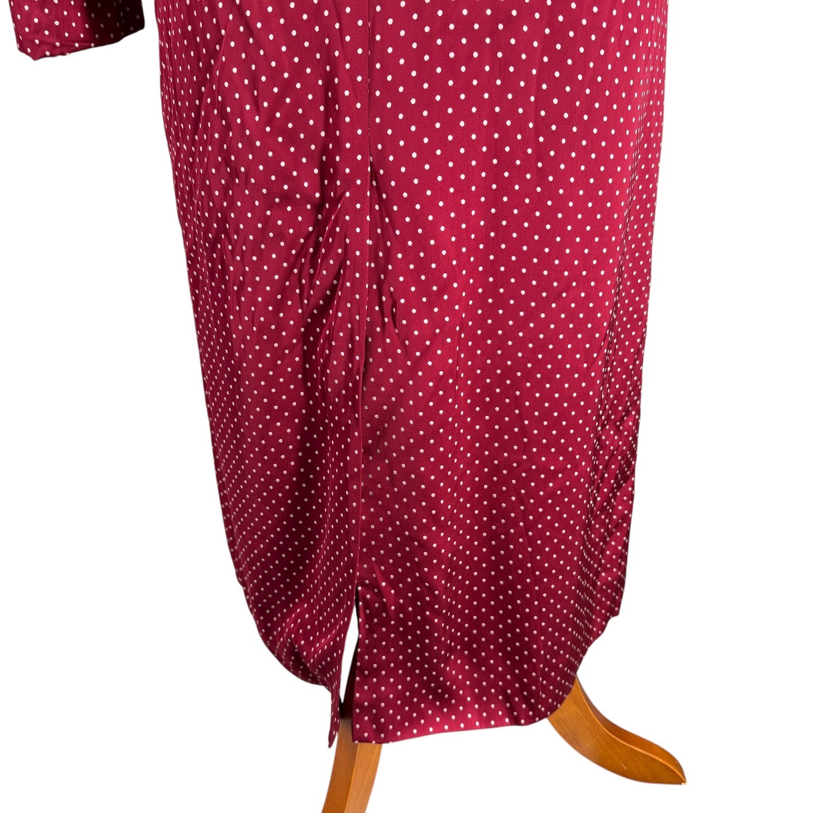 Thakoon Polka Dot Wrap Dress Burgundy White Silk Lined Long Sleeve Est Large