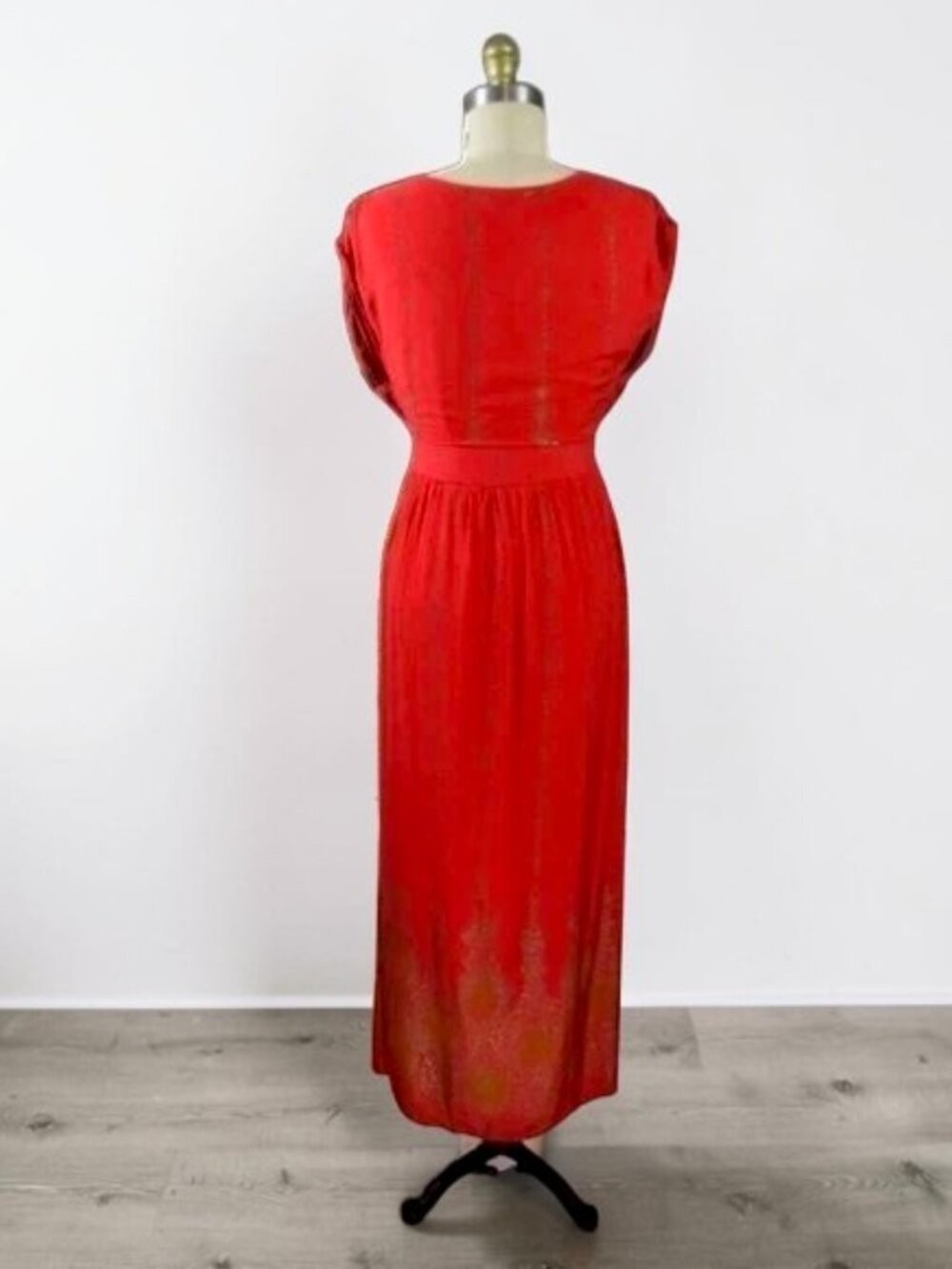 LAPOGEE Tribal Print Red Gold Bohemian V-Neck Maxi Dress Size Large