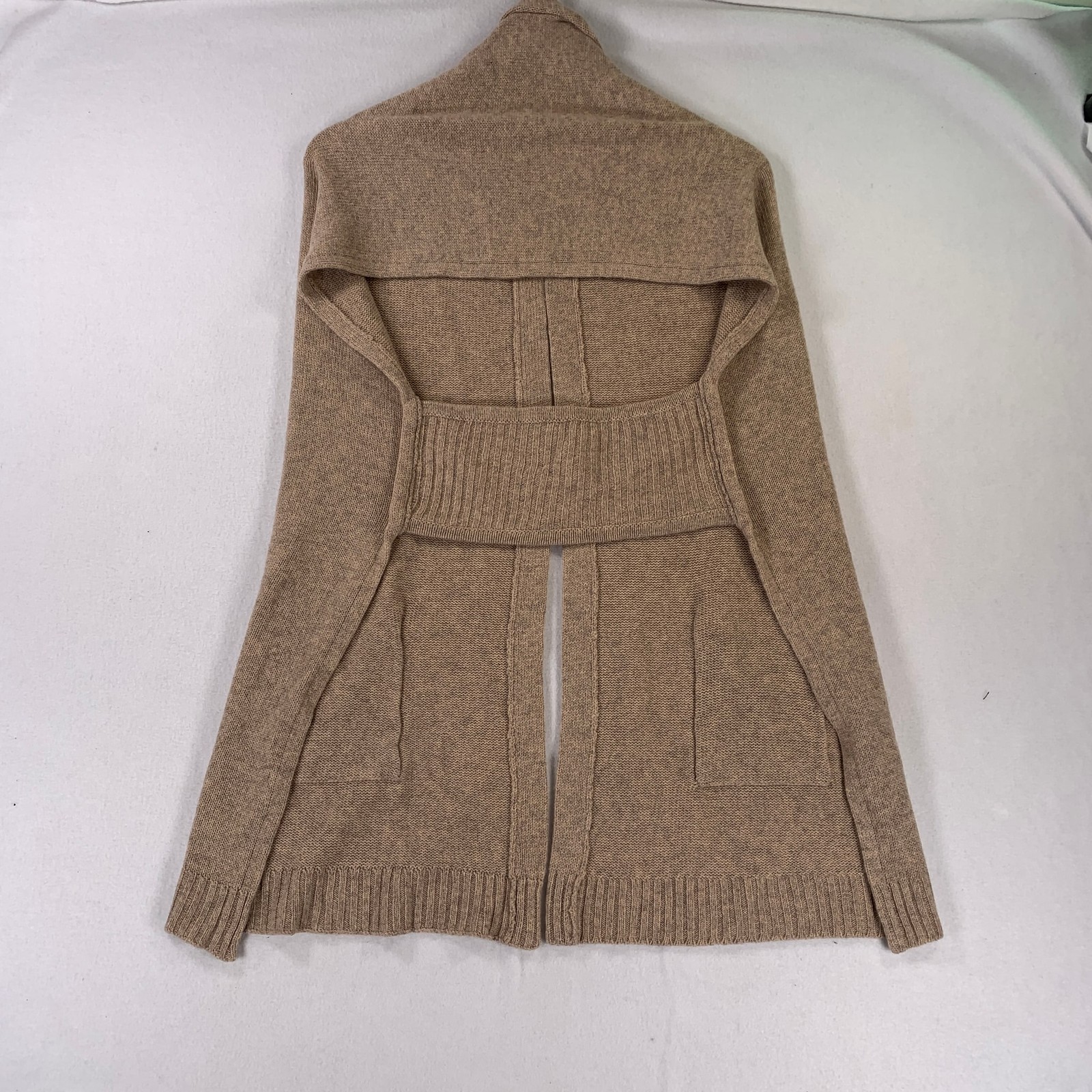 Mason Wool Cashmere Blend Open Front Cardigan Sweater Petite Tan/Camel