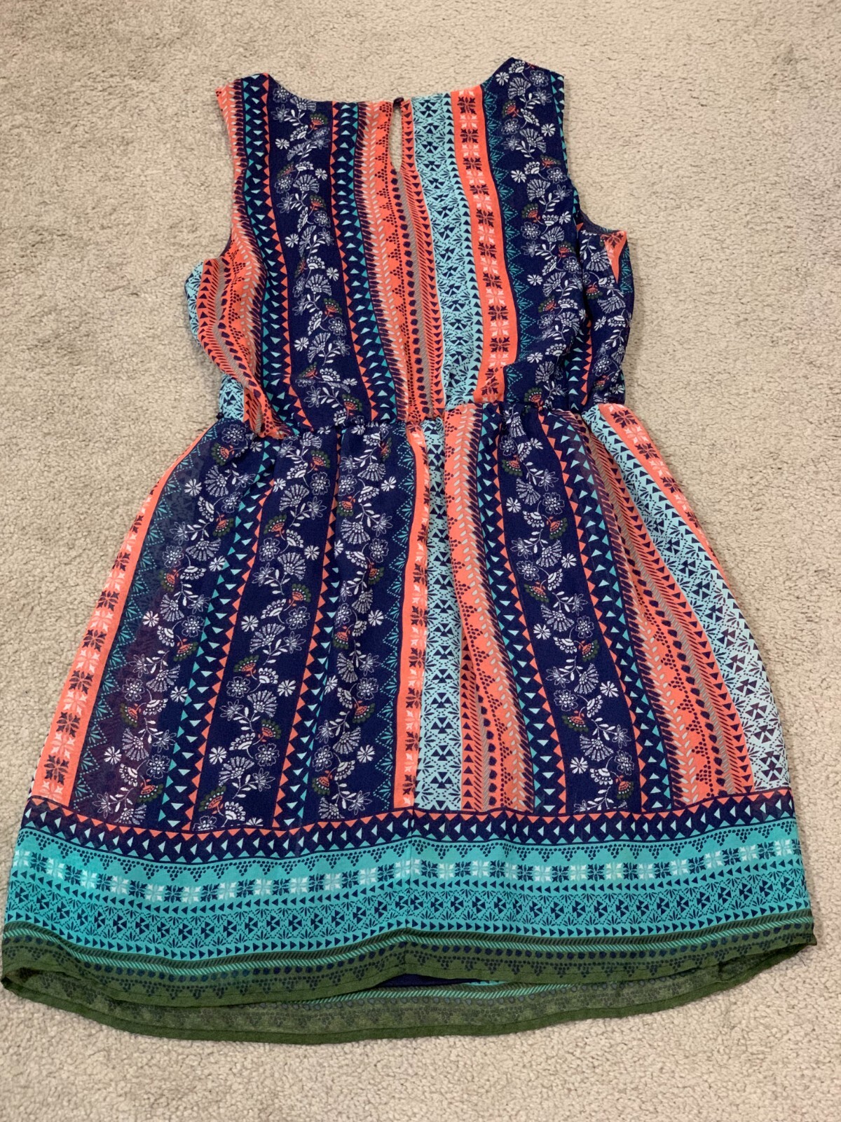 As U Wish Dress Womens Size Small Boho pattern Sleeveless Fit Flare Keyhole back