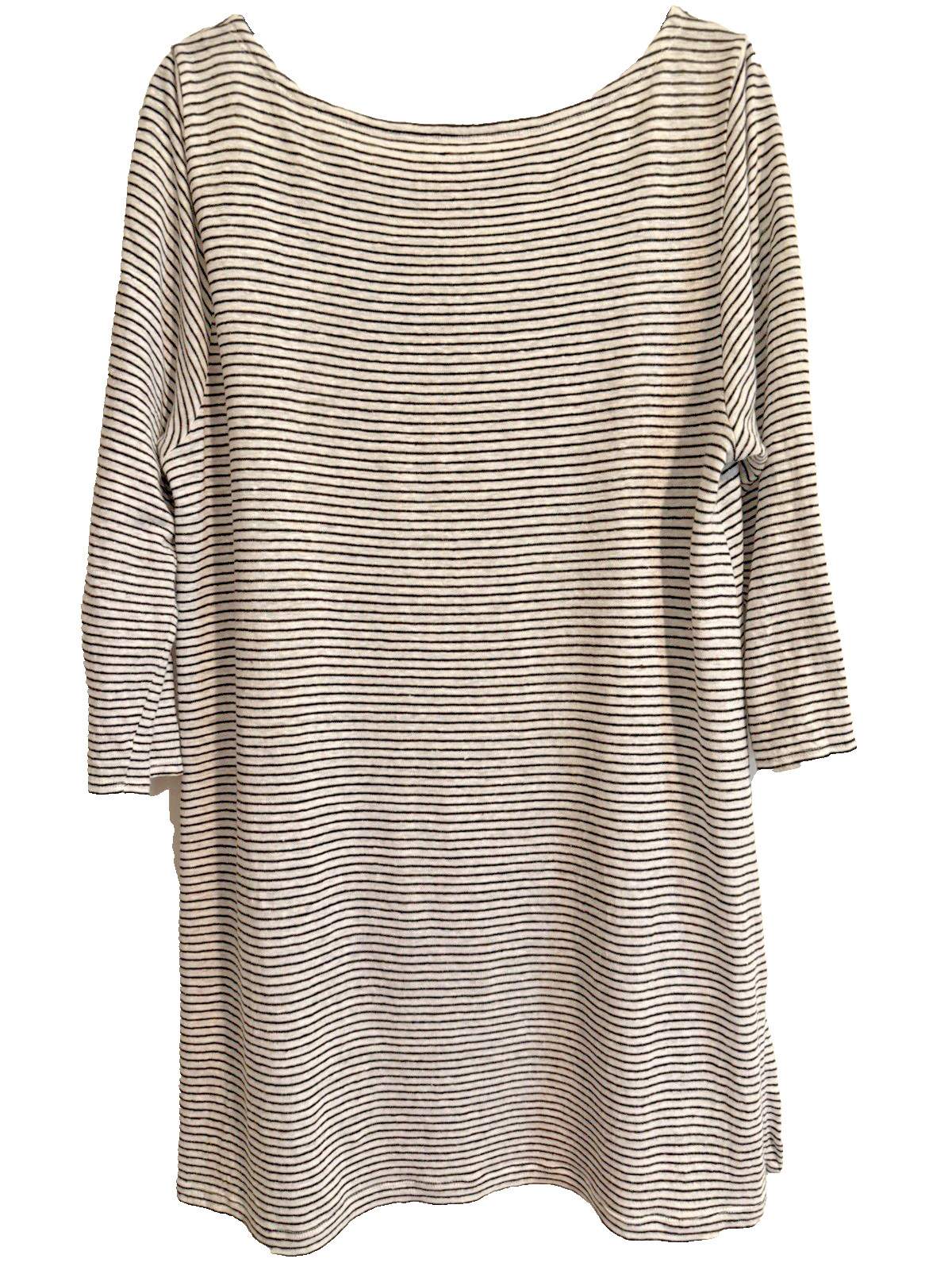 EILEEN FISHER Organic Linen Striped 3/4 Sleeve Dress Size XL White Black