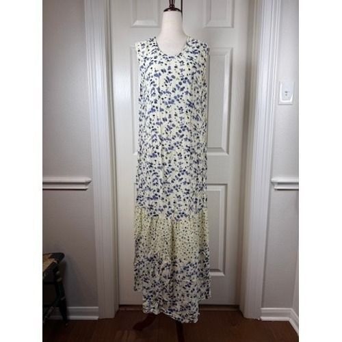 J.G. Hook Womens Blue Floral Rayon Sleeveless Tiered Maxi Dress Medium