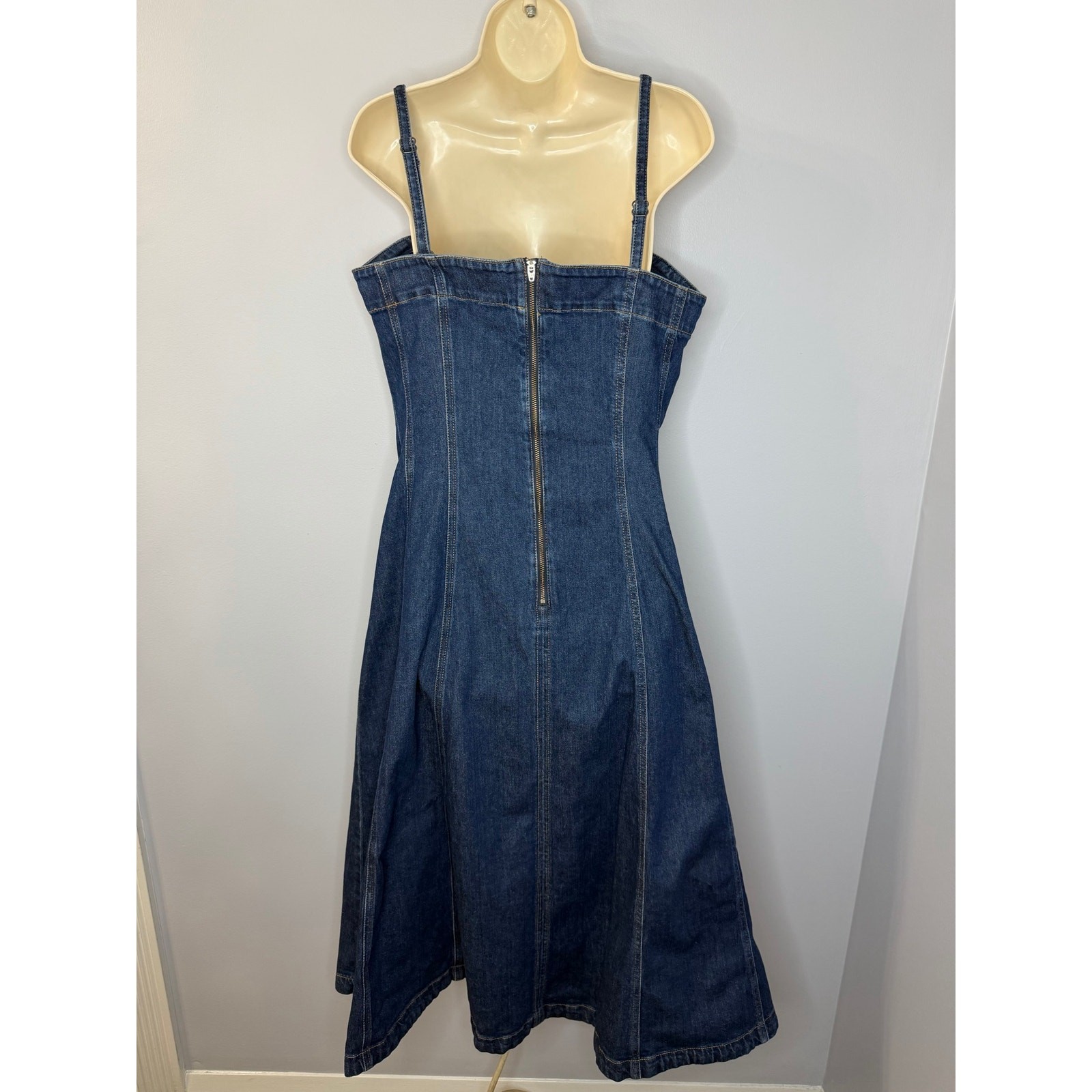 GAP Strapless Denim Midi Dress Ajustable Straps Dark Wash Casual Women’s L New