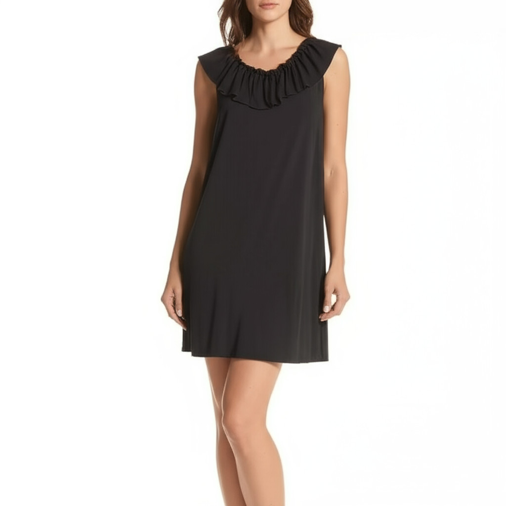 Dana Buchman Dress XL Black LBD Sleeveless Ruffle Neck Elegant Chic Formal NEW