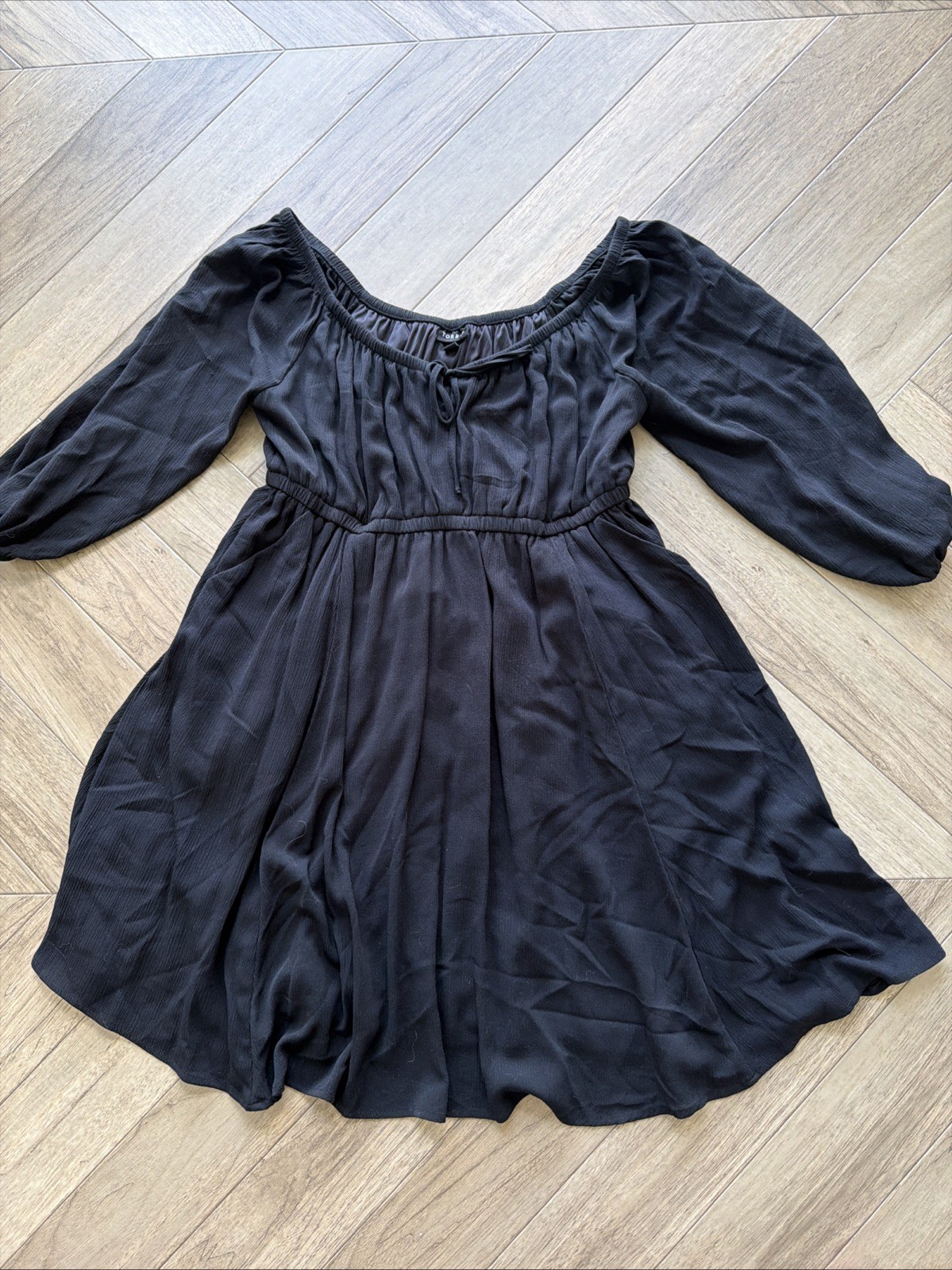 Torrid Black Mini 3/4 Sleeve Tie Front Detail Babydoll Dress Size 00