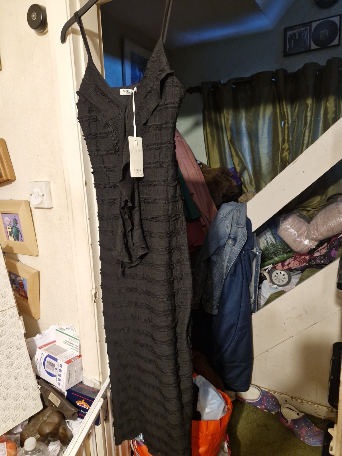 BNWT Georgia Black Strappy Frilled Maxi Dress Half Lined size M/L (A2)