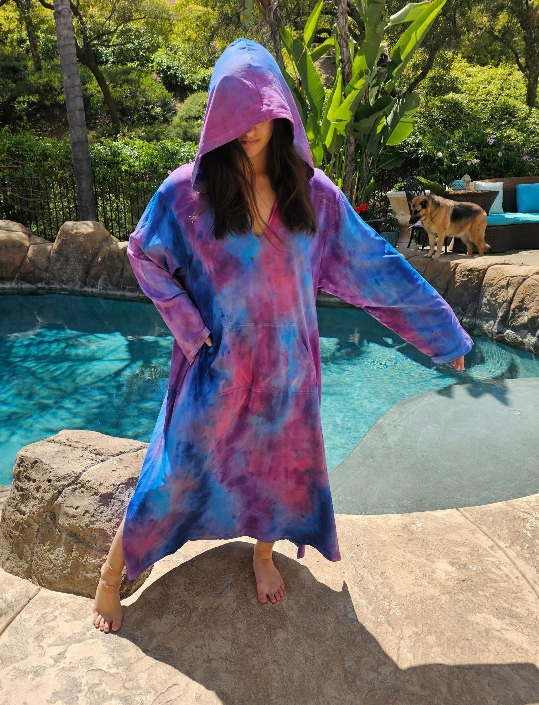 Maya Antonia Unisex Hand Tie-Dye Galaxy Cotton Maxi Dress/Kaftan/Hoodie/Pocket