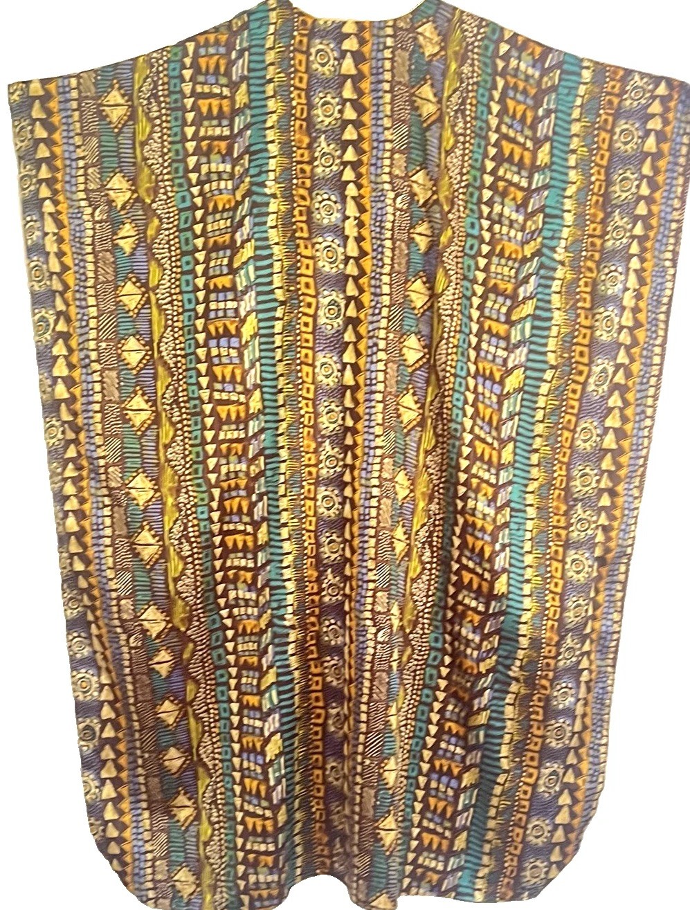 70s Caftan Vibrant Abstract Print Boho Resort Statement Maxi Dress M Turquoise