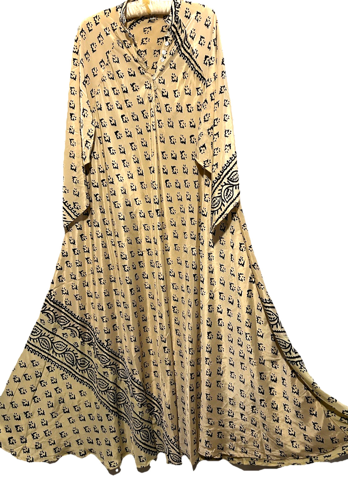 Karma Highway Dress One Size Kimono Silky Satin Boho Hippie Maxi Kaftan Beige OS