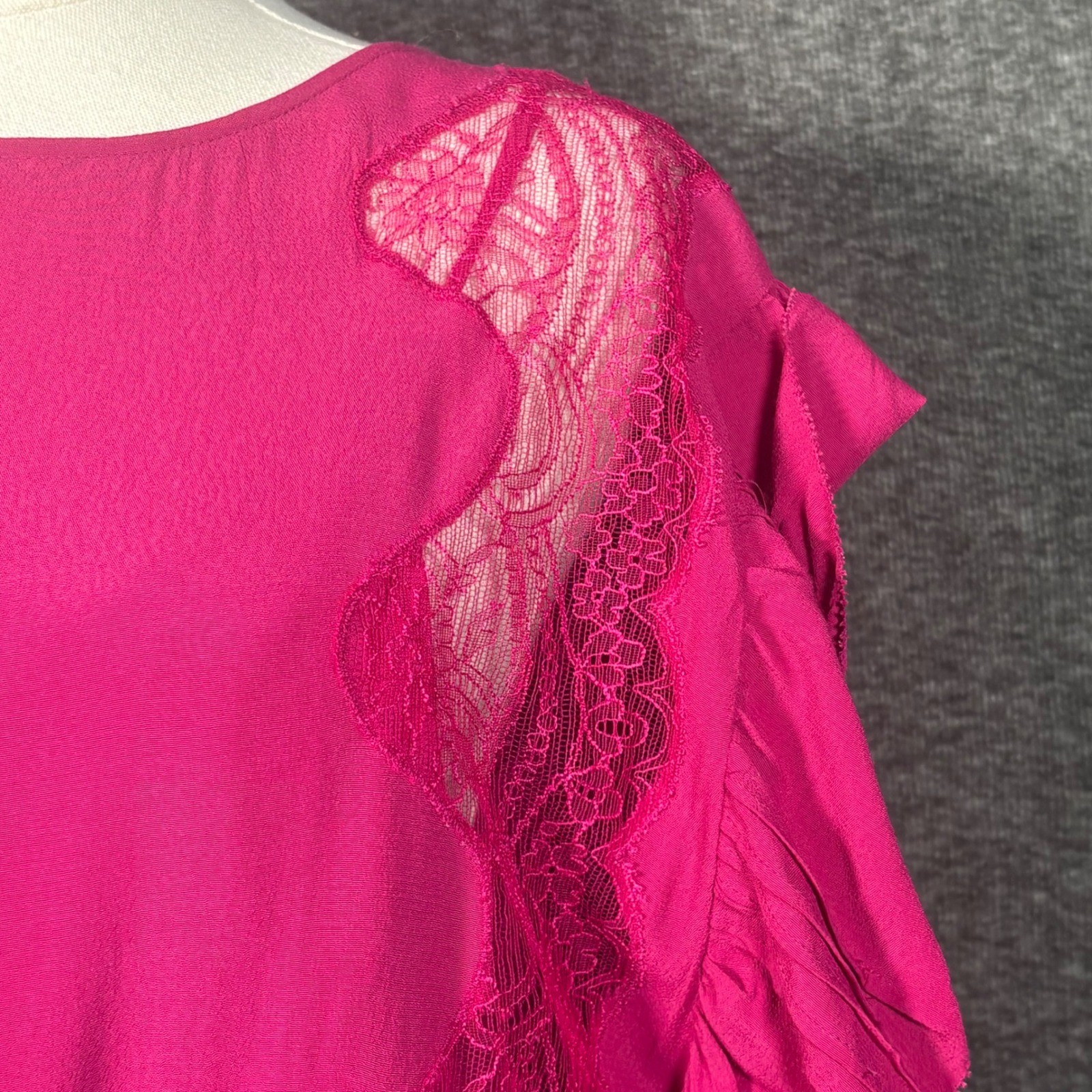 IRO Zestful Fuchsia Pink Lace Ruffle Mini Dress Size EU 38 US 6