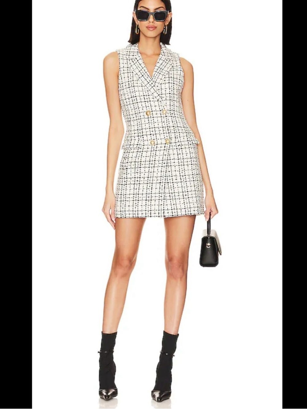 Alice + Olivia Jordy Double Breasted Tweed Tuxedo Mini Sleeveless Dress SIZE 8
