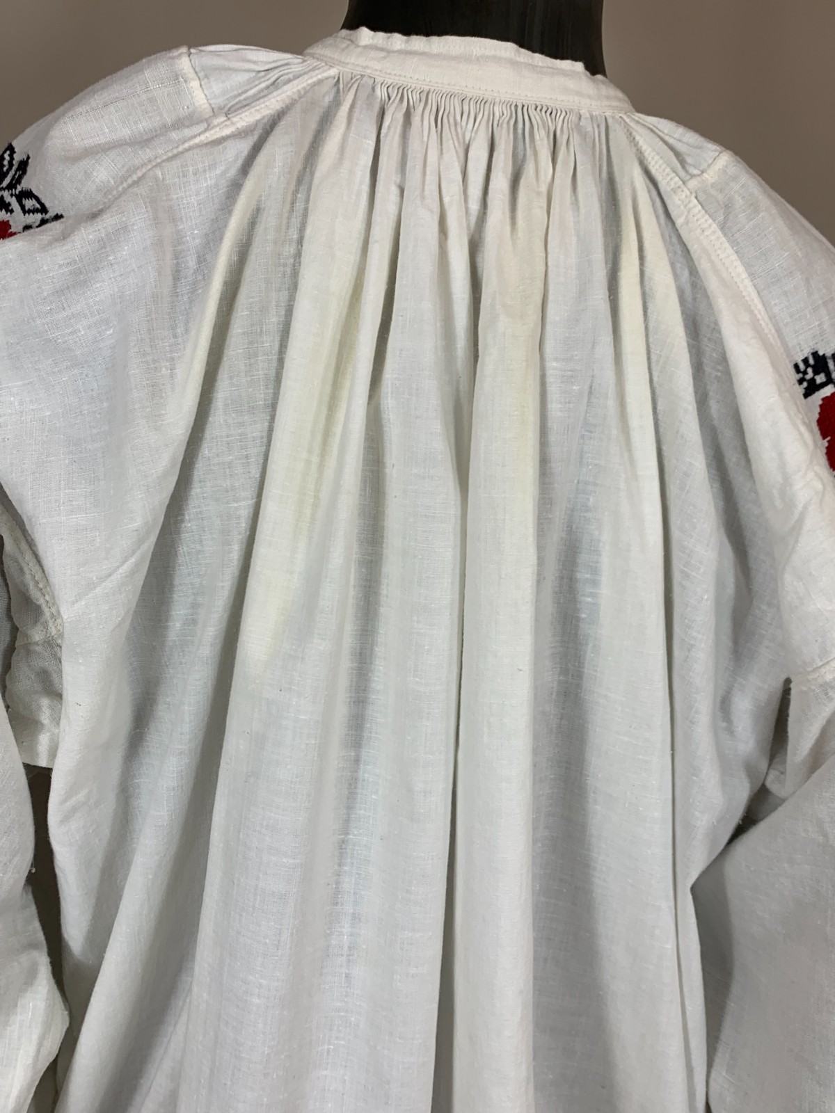 Vintage Ukrainian Embroidered Linen Vyshyvanka Dress Handmade Folk Shirt