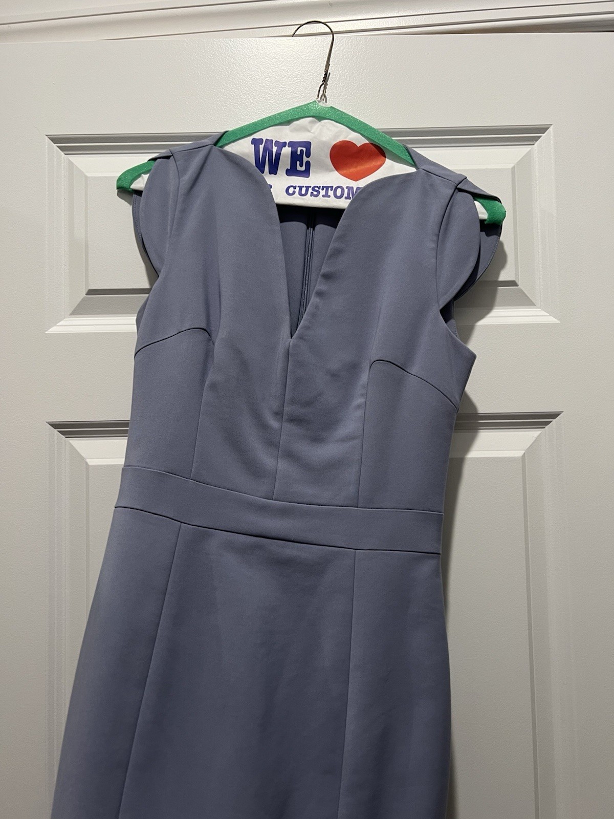 French Connection 2 Blue Solid Sheath Dress Sleeveless V-Neck Knee Length Zip