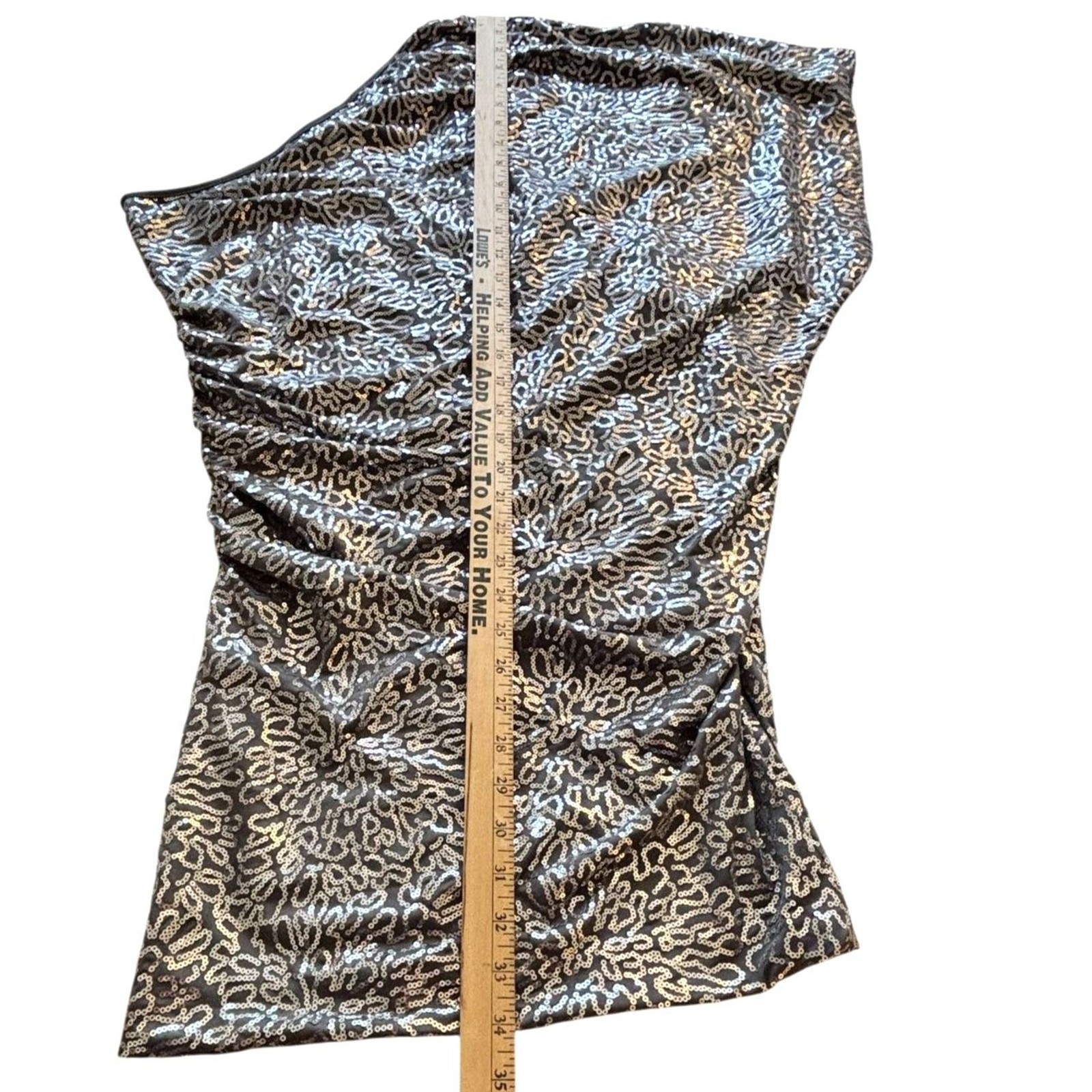 Umgee USA Sequin One Shoulder Dress Medium Silver Cocktail Party Ruched