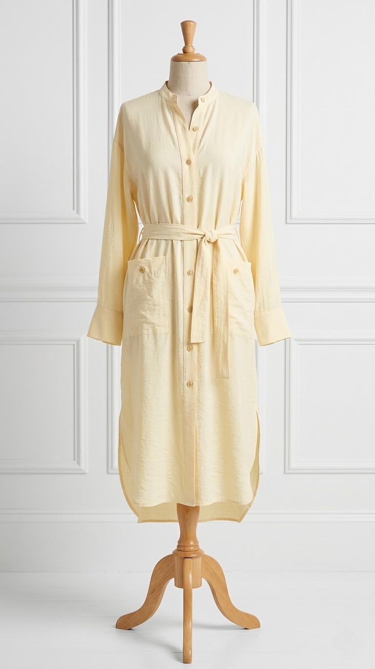 NWT Vince Belted Button Down Midi in Sun Creme Yellow Lightweight Shirt Dress S