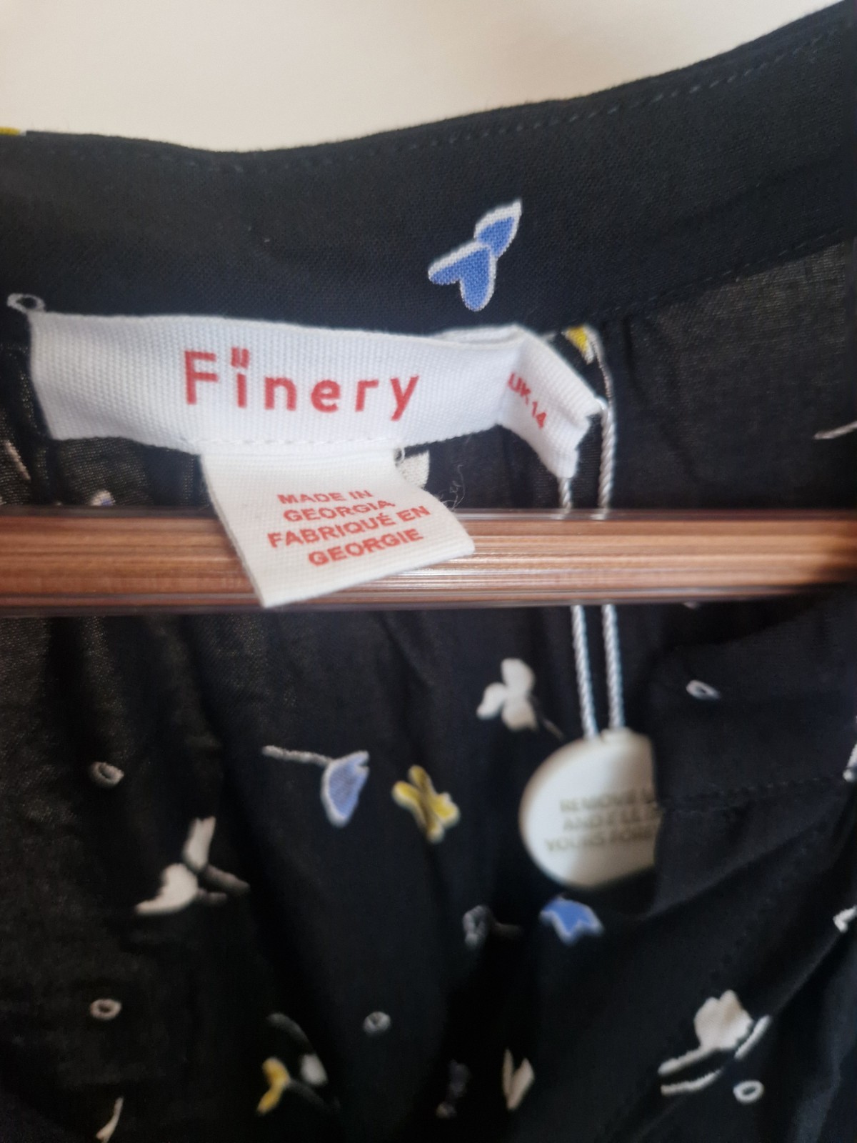 Finery Dress Size 14 Black Colour Pattern Midi Long Button Up Spring Summer