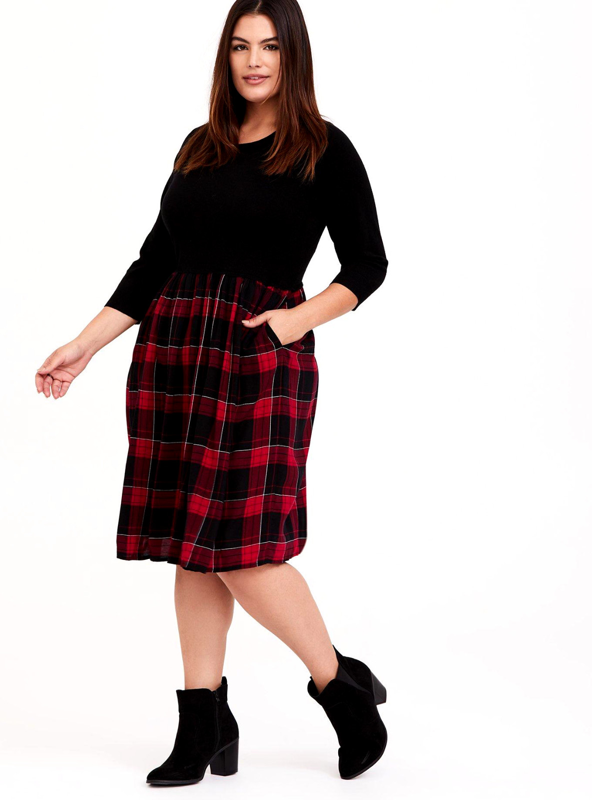 Torrid Mini Challis To Knit Dress Black and Red Plaid Size 0 12 Large NWT