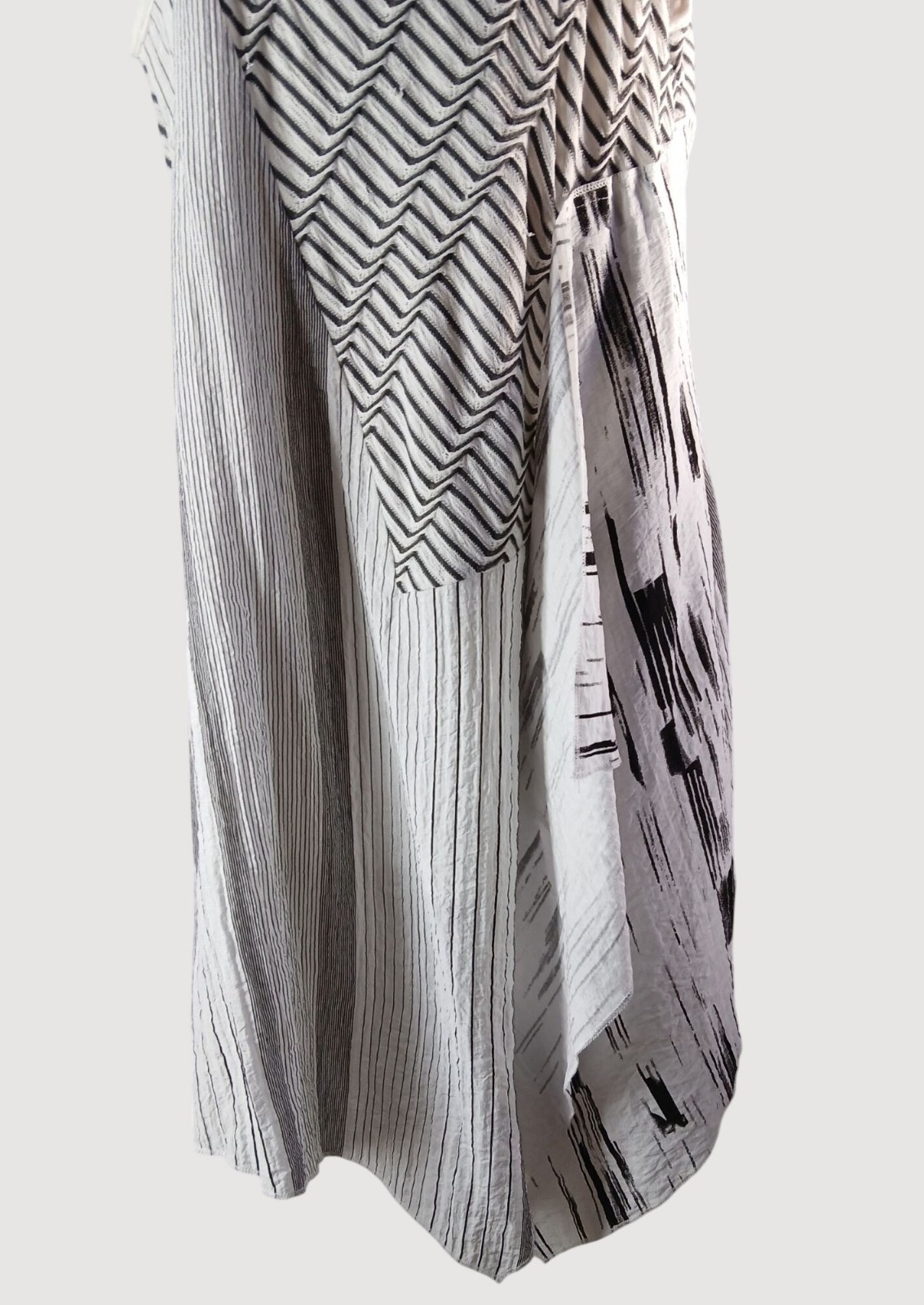 Radzoli Sleeveless Black White Patchwork Panel Tiered Dress XL Asymmetrical